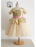 Short Sleeves Gold Sequin Peplum Champagne Tulle Flower Girl Dress